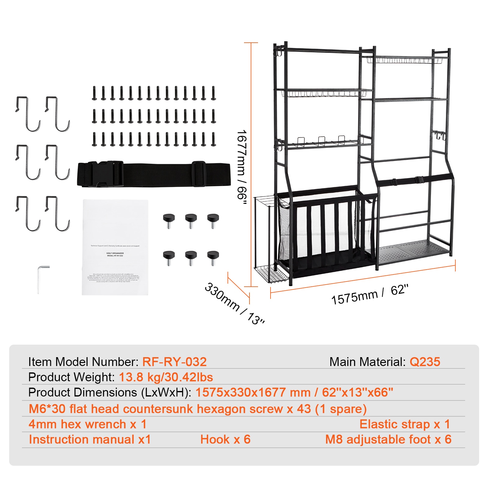 Golf Storage Garage Organizer, 2 Golf Bag Storage Stand Holder And Other Sports Equipment Storage Rack, Outdoor Steel Ball Cart, Sports Gear And Toys Storage Shelves With Baskets & Hooks, Black_maomaolike.com